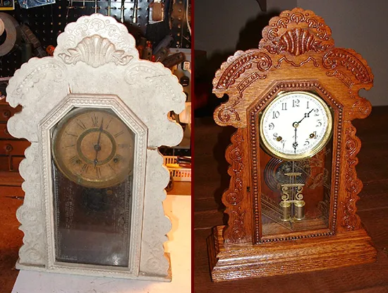 Antique American Ansonia Clock Repair before and after photo